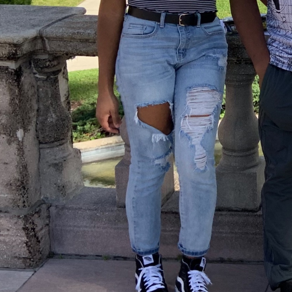 Mid rise distressed jeans